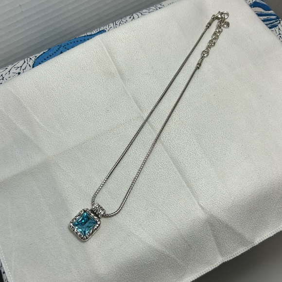 Brighton Regina Necklace Square Blue Crystal Pendant Silver Plated 17" & Tin - Picture 10 of 13